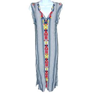 Anthropologie THML Long Sleeveless Dress With Embroidery Detail